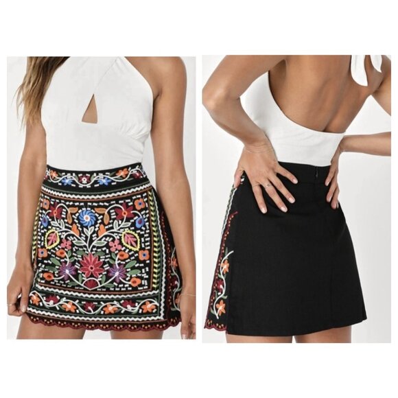 LULUS Women Mini Skirt Small Size black embroidered Don't Stop the Party A Line - Picture 2 of 12